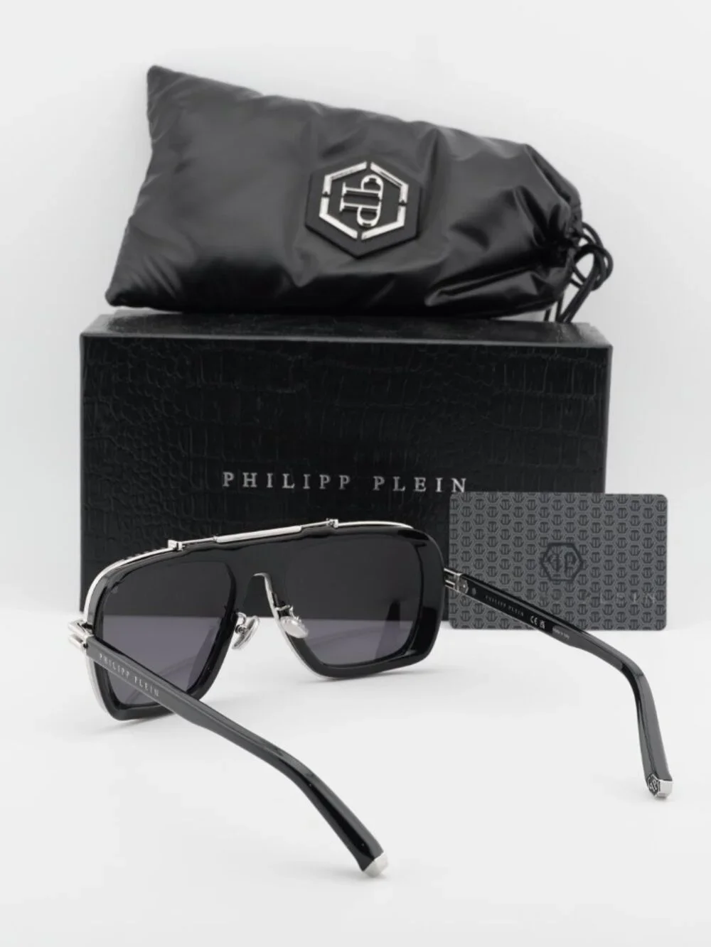 Philipp Plein SPP109M 0700 Aviator Sunglasses – Shiny Black/Grey